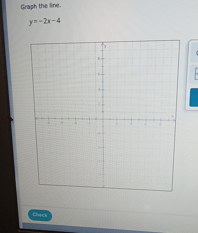 Graph the line.
y=-2x-4
Check