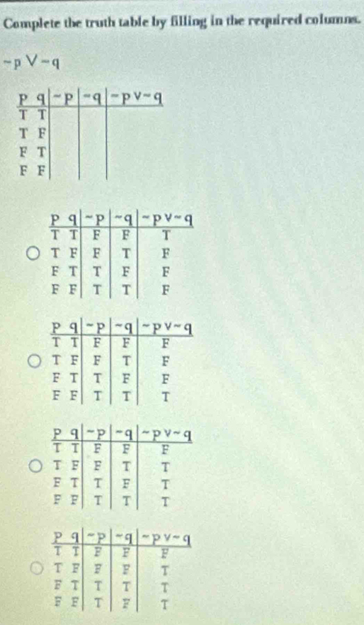 Complete the truth table by filling in the required columns.
sim pvee -q