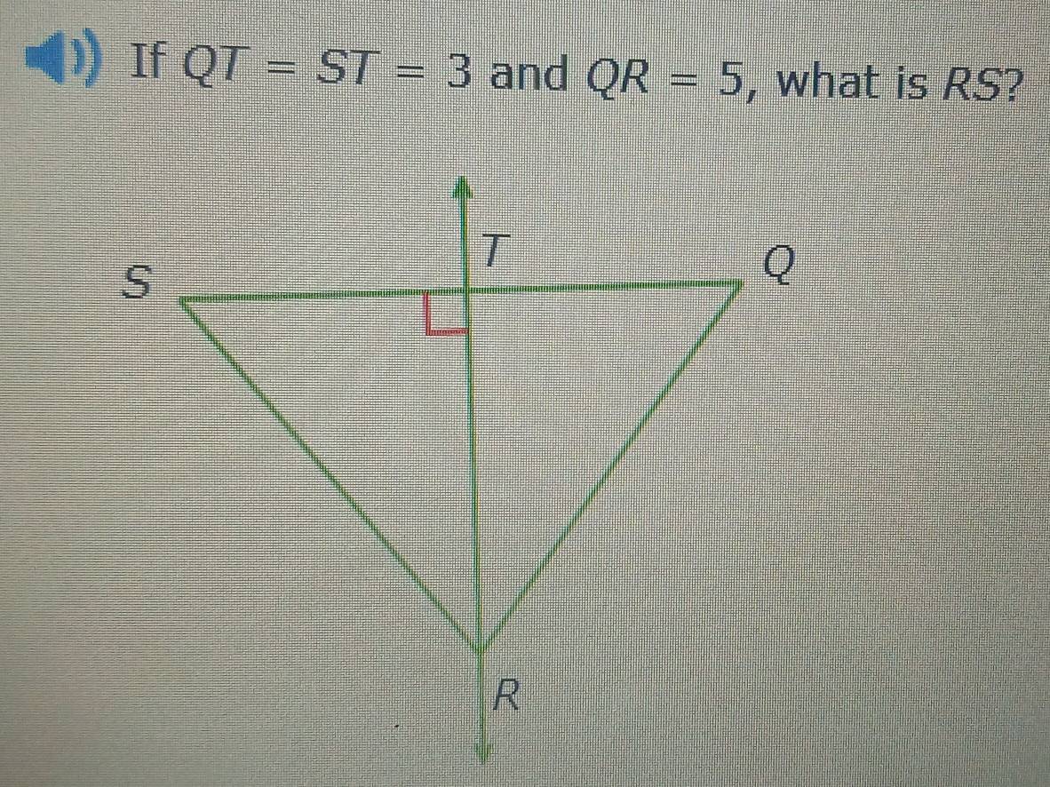 If QT=ST=3 and QR=5 , what is RS?