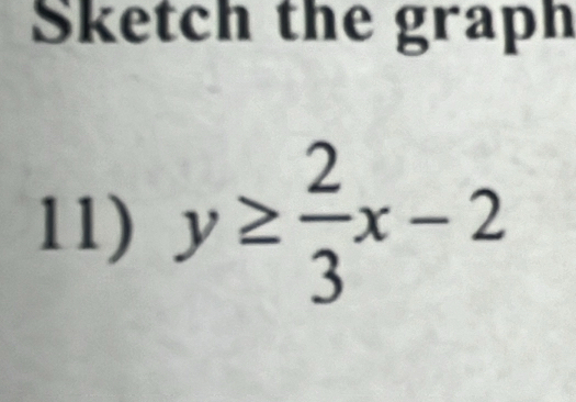 Sketch the graph 
11) y≥  2/3 x-2