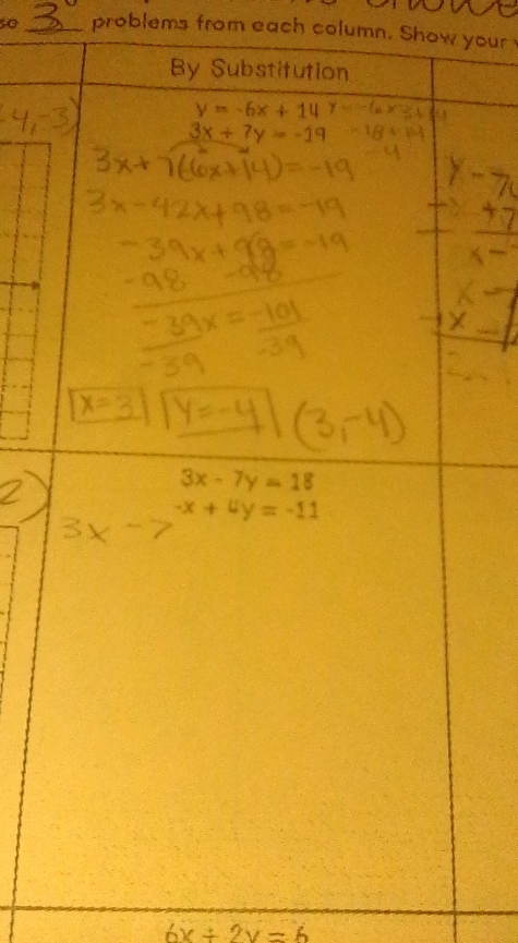 so _problems from each column. Show your
6x+2y=6