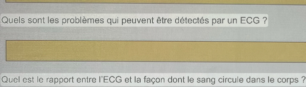 Quels sont les problèmes qui peuvent être détectés par un ECG ? 
Quel est le rapport entre l'ECG et la façon dont le sang circule dans le corps ?