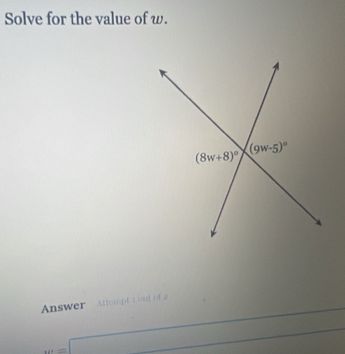 Solve for the value of w.
Answer  Attempt 7out of 2
∴ △ ADC _ 
w=□
18_□ = □ /□  