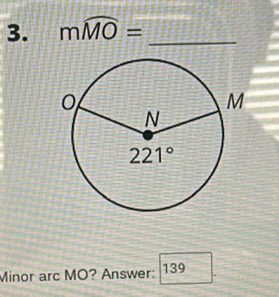 mwidehat MO= _
Minor arc MO? Answer: 139