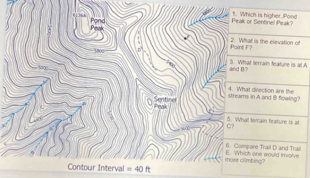 What terrain feature is at A
=40ft