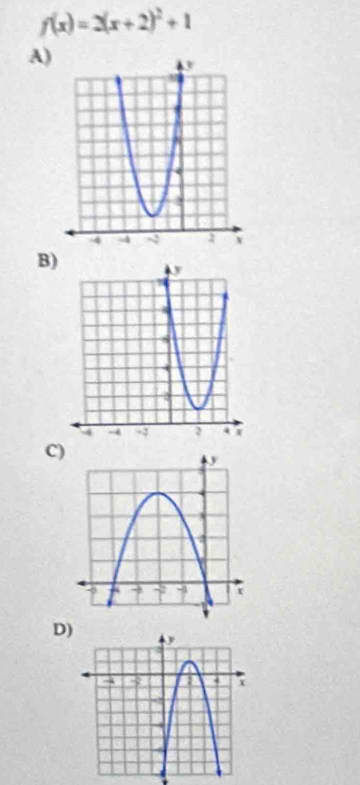 f(x)=2(x+2)^2+1
A) 
B) 
C) 
D)