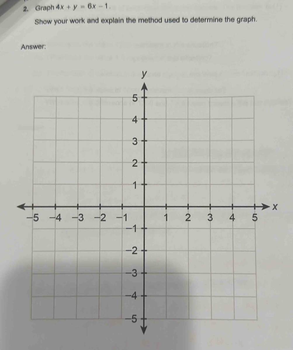 Solved: Graph 4x+y=6x-1. Show your work and explain the method used to ...
