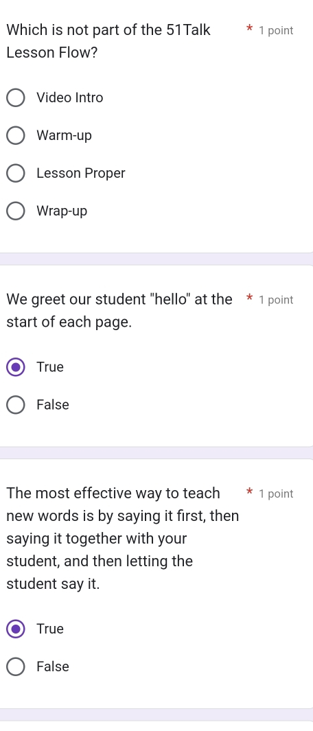 Solved: Which is not part of the 51Talk 1 point Lesson Flow? Video ...