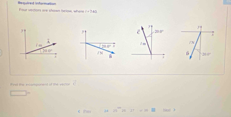 Solved: Required information Four vectors are shown below, where I=7.40 ...