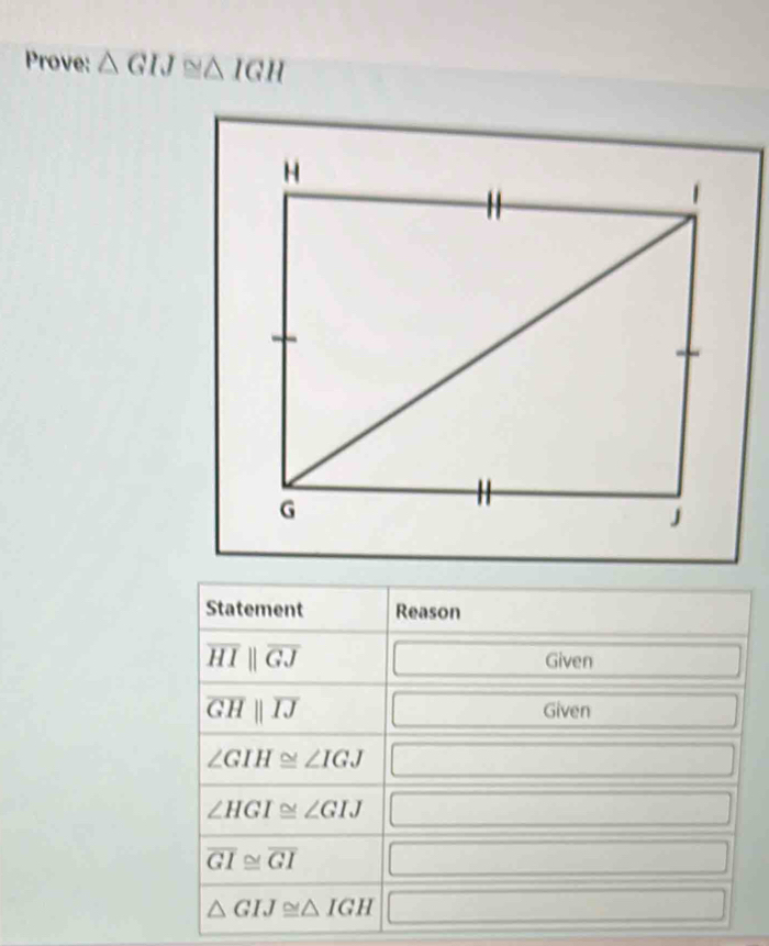 Prove: △ GIJ≌ △ IGH