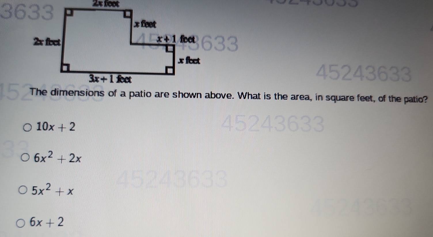 10x+2
6x^2+2x
5x^2+x
6x+2