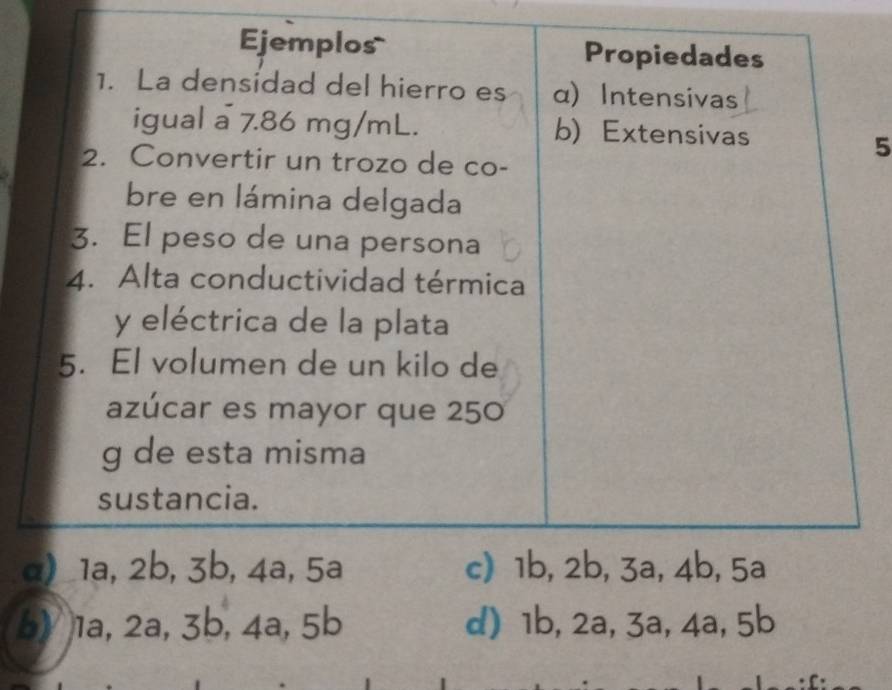 5
α
b) 1a, 2a, 3b, 4a, 5b d) 1b, 2a, 3a, 4a, 5b