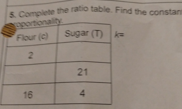 Complete the ratio table. Find the constan