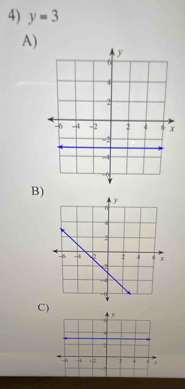 y=3
A) 
B) 
C)