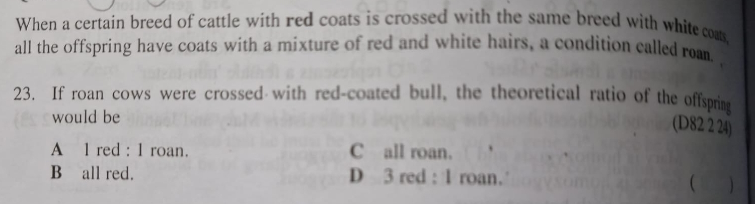 Solved: When a certain breed of cattle with red coats is crossed with ...