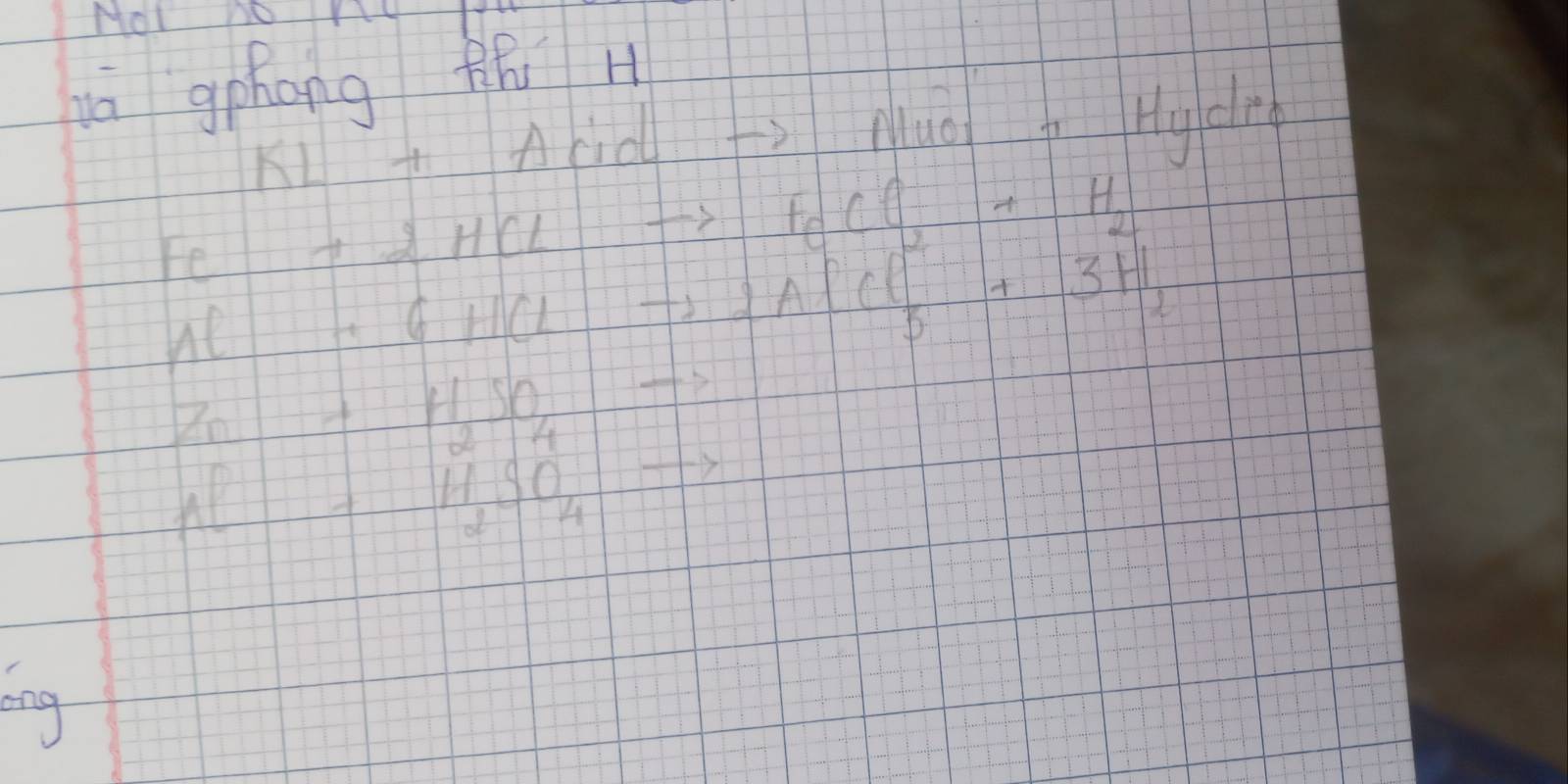 NOl noY 
ā gphāng h H
KL+AC all 
Muo Hycle
FeCl_2+H_2
Fe+2HCL- AlCl_5^(-+3H_2)
At+6HCL-
z_n+ HSO
beginarrayr 2=beginarrayr 2 1150endarray endarray beginarrayr 2beginarrayr 2
ong