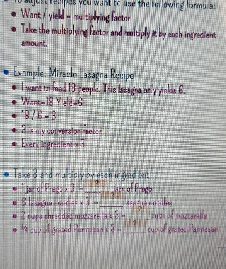 Solved: sujust recipes you want to use the following formula : Want ...
