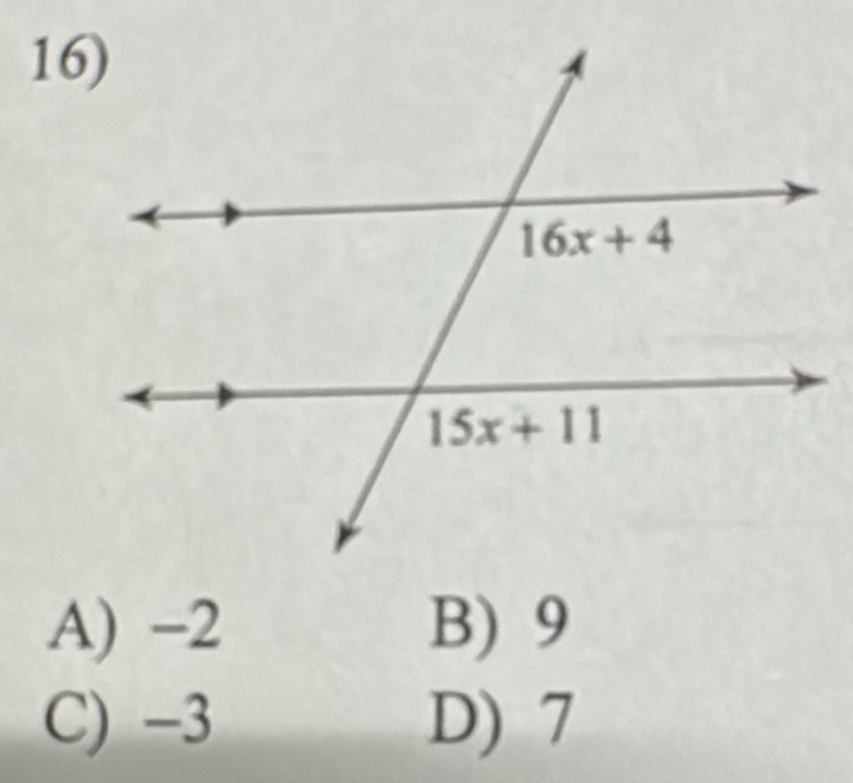 A) −2 B) 9
C) -3 D) 7