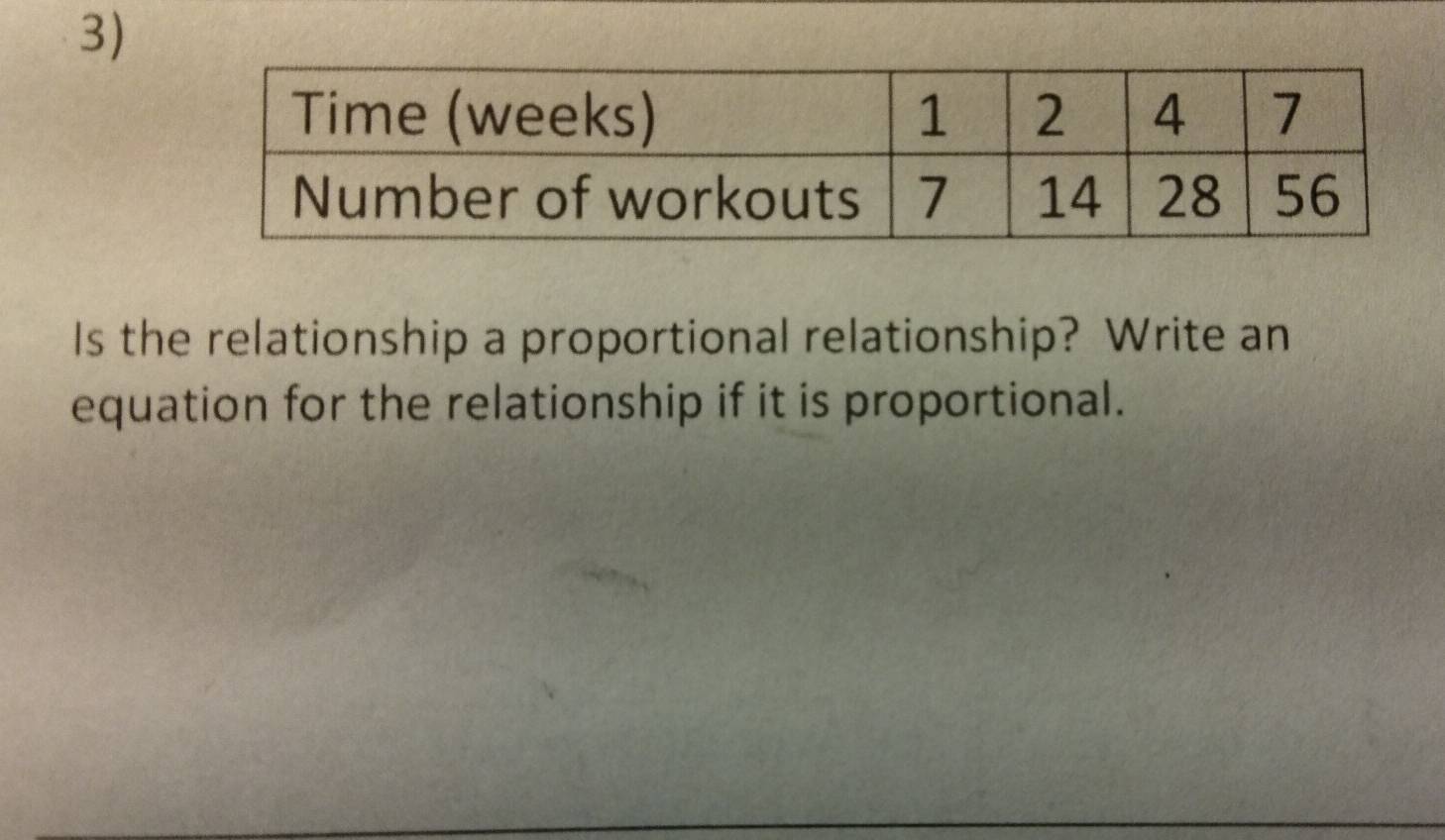 Is the relationship a proportional relationship? Write an 
equation for the relationship if it is proportional.