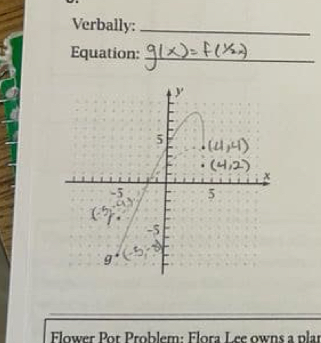 Verbally:_ 
Equation:_ 
Flower Pot Problem: Flora Lee owns a plar