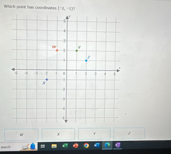 Which point has coordinates (-2,-1) ?
W x Y Z
search