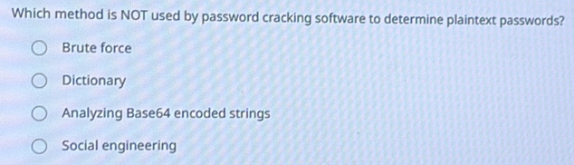 Solved: Which method is NOT used by password cracking software to ...