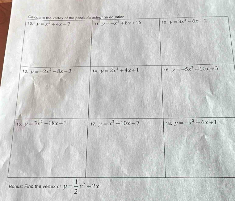 Bonus: Find the vertex of y= 1/2 x^2+2x