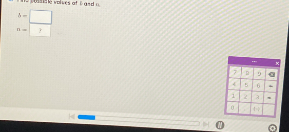 possible values of b and n.
b=□
n= ? 
"