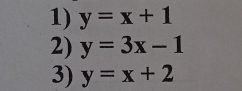 y=x+1
2) y=3x-1
3) y=x+2