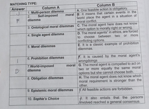 MATCHING TYPE: 
Column B