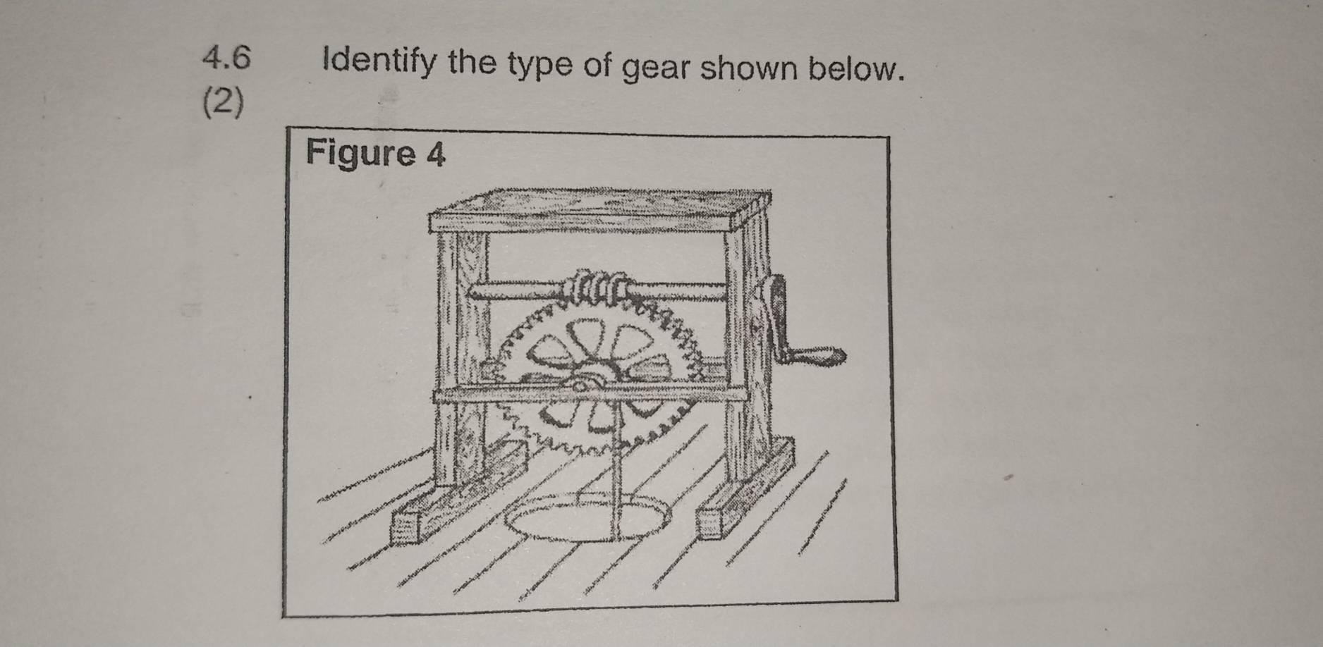 4.6 Identify the type of gear shown below. 
(2) 
Figure 4