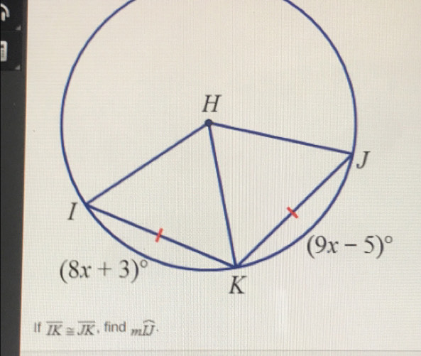 If overline IK≌ overline JK , find mwidehat IJ