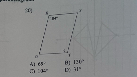 A) 69° B) 130°
C) 104° D) 31°