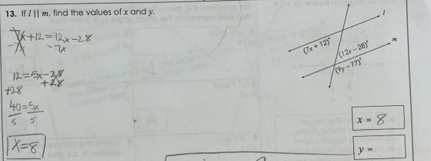 If l||m , find the values of x and y.
x=
y=