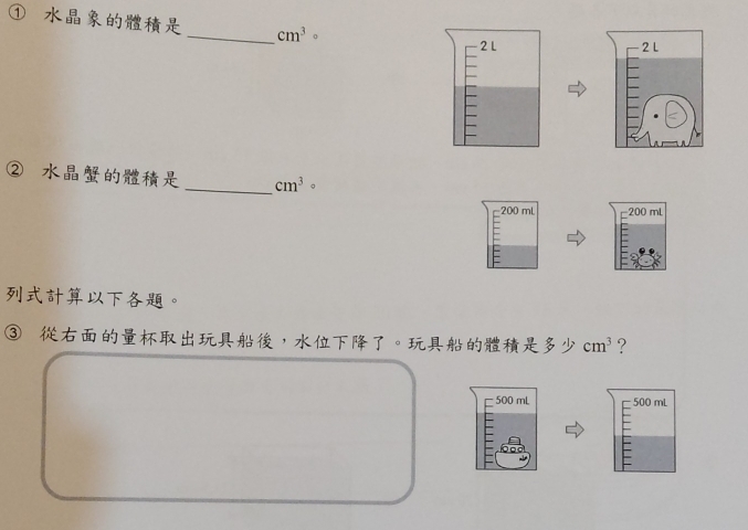 ① _ cm^3 。 

② _ cm^3 。
200 mL 200 mL
。 
③ ，。 cm^3 ?
500 mL 500 mL