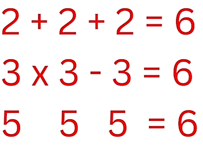 2+2+2=6
3* 3-3=6
555=6