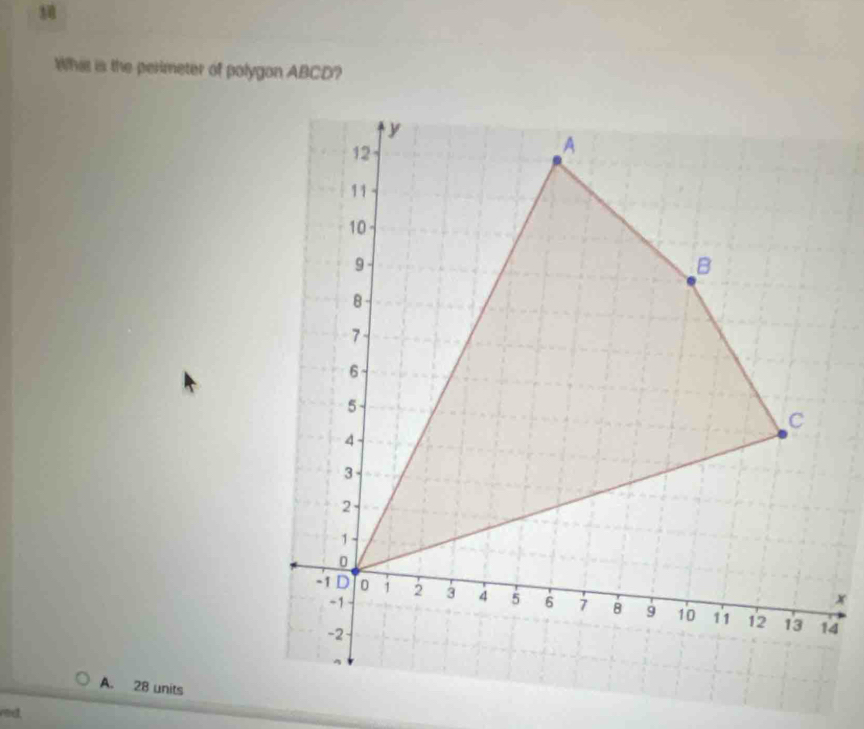 Whis is the perimeter of polygon ABCD?
x
4
A. 28 units 
red.