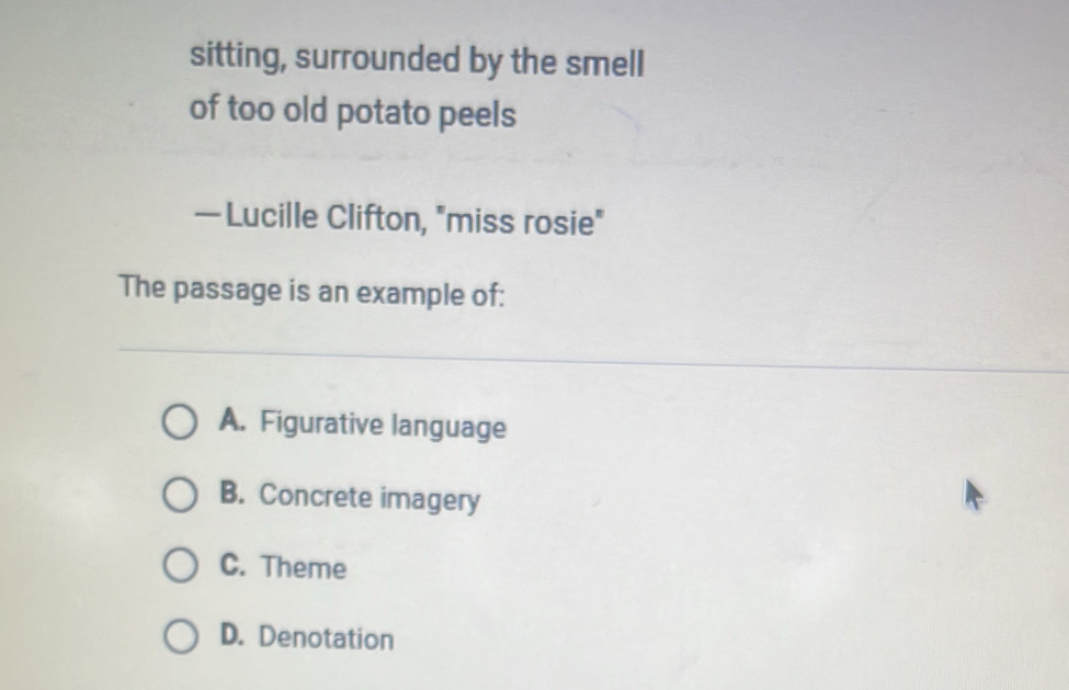 Solved: sitting, surrounded by the smell of too old potato peels ...
