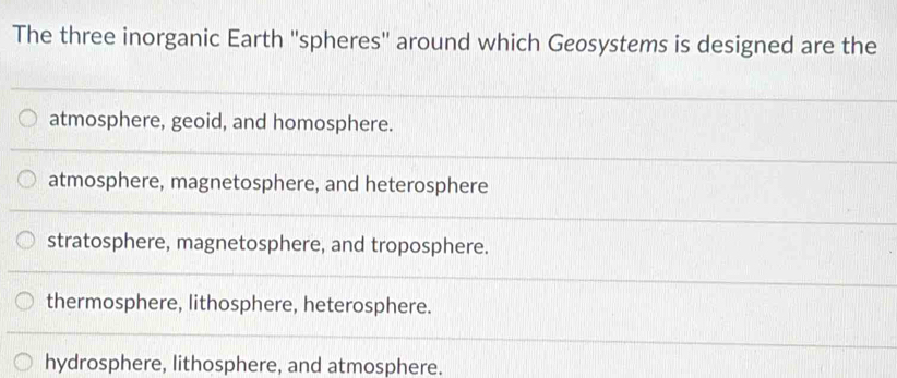 The three inorganic Earth ''spheres'' around which Geosystems is ...