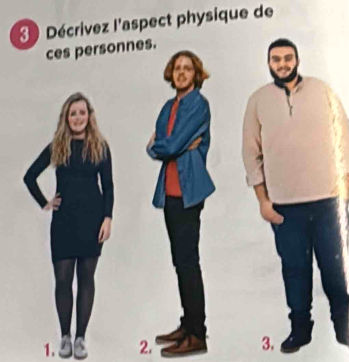 Décrivez l'aspect physique de 
ces personnes. 
1. 
2. 
3,