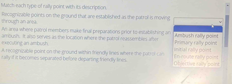 Solved: Match each type of rally point with its description ...