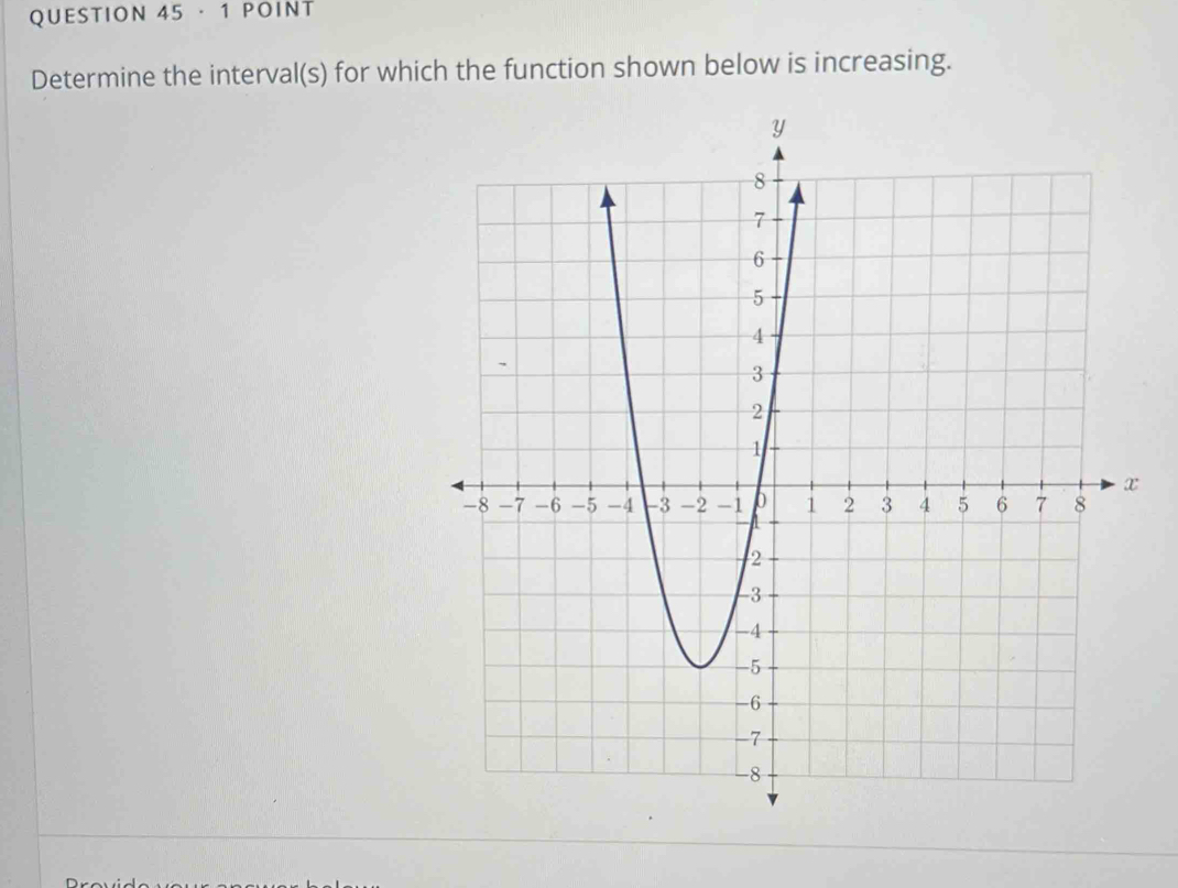 · 1 POINT 
Determine the interval(s) for which the function shown below is increasing.