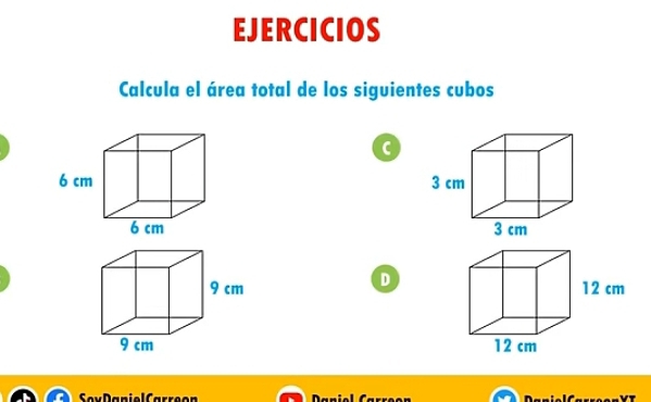 EJERCICIOS 
Calcula el área total de los siguientes cubos 
C 


D 


SoxDaniel Carreon Caniel Carreor