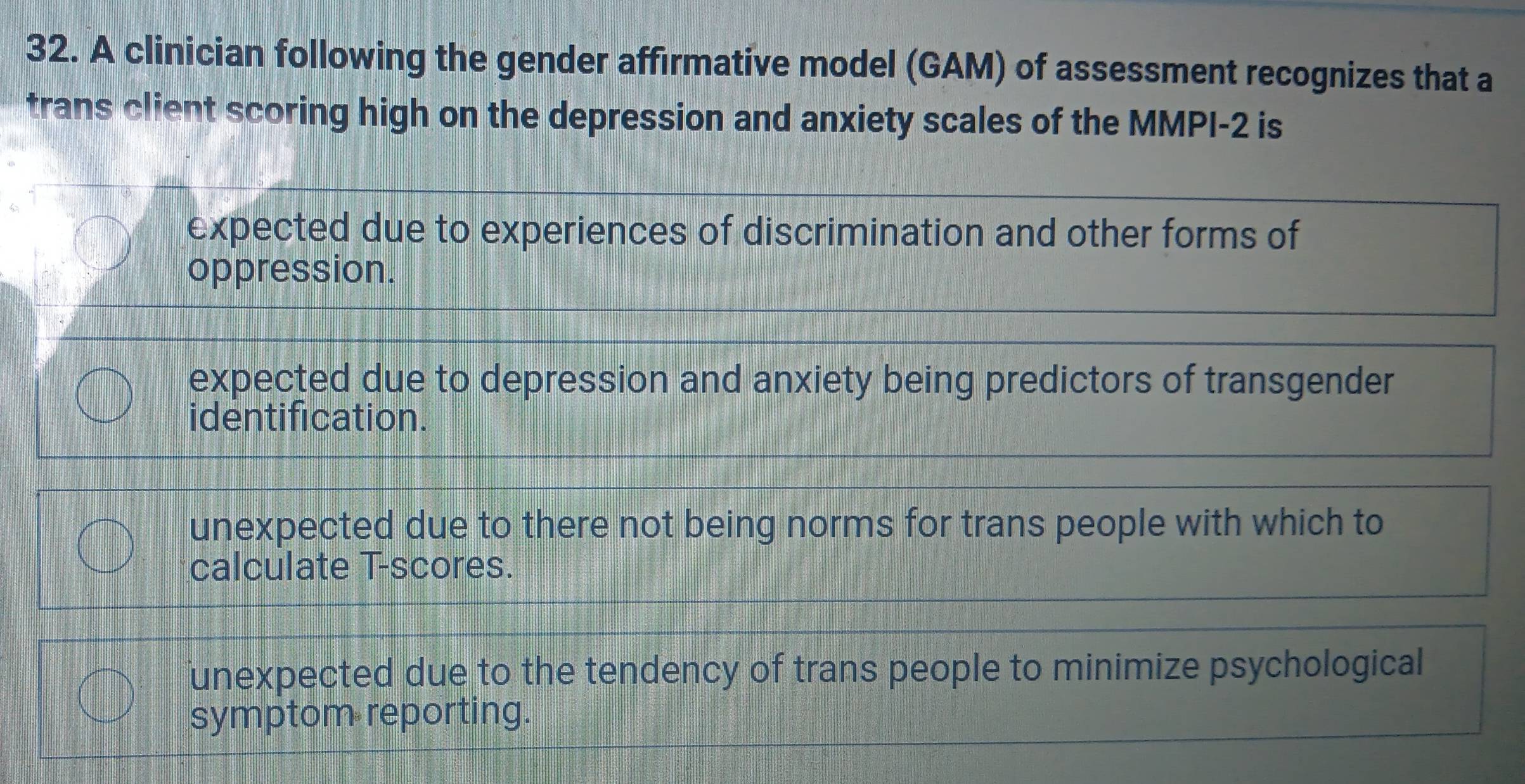 Solved: A clinician following the gender affirmative model (GAM) of ...