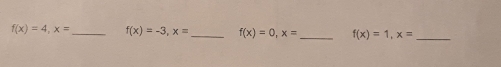 f(x)=4, x= _ f(x)=-3, x= _ f(x)=0, x= _ f(x)=1, x= _