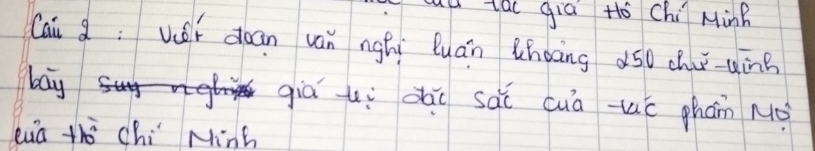 uu tac giā tó Chi Mink 
Cai Q: vei dean van nghi Duán Choāng 5o chú-uink 
bay 
giā ui dǎi sāi cà-uó phám Mǒ 
euā +hǒ chi Minh