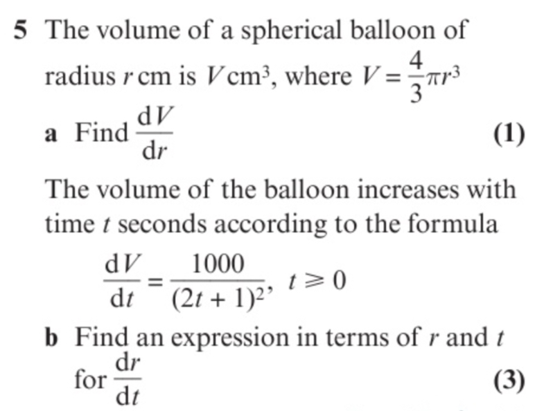 Solved: The volume of a spherical balloon of radius r cm is Vcm^3 ...