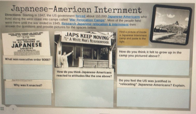 Picture of Gelöst:Japanese-American Internment Directions: Starting in 1942, the ...
