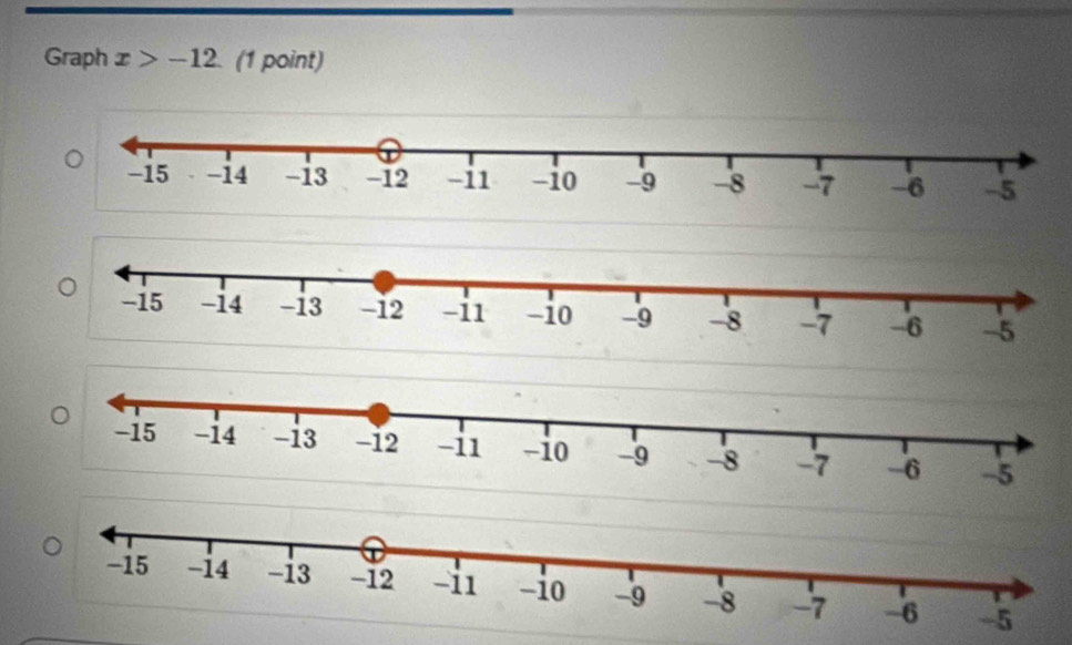 Graph x>-12 (1 point)