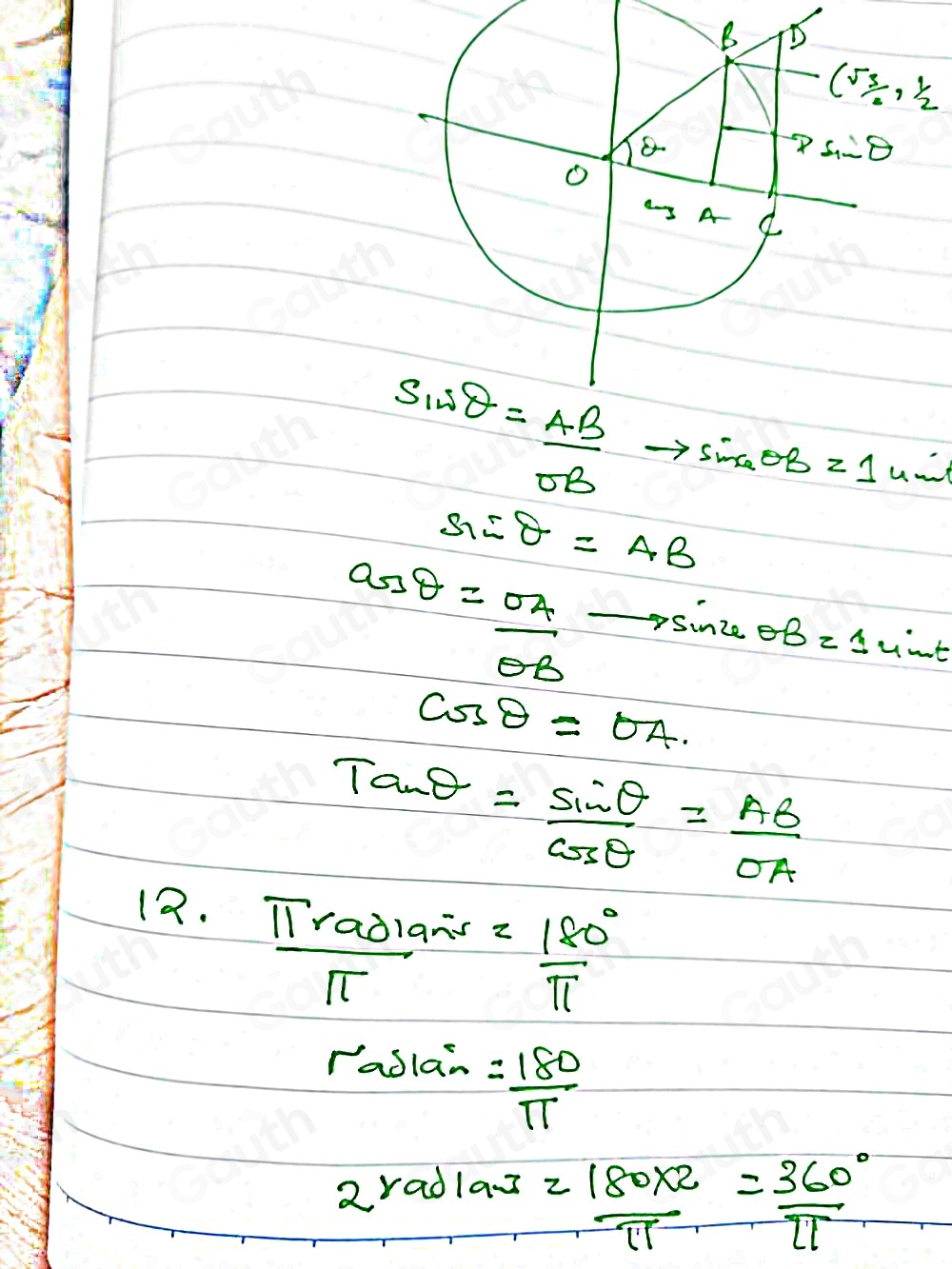 Solved: The accompanying diagram shows unit circle 0, with radius OB=1 ...